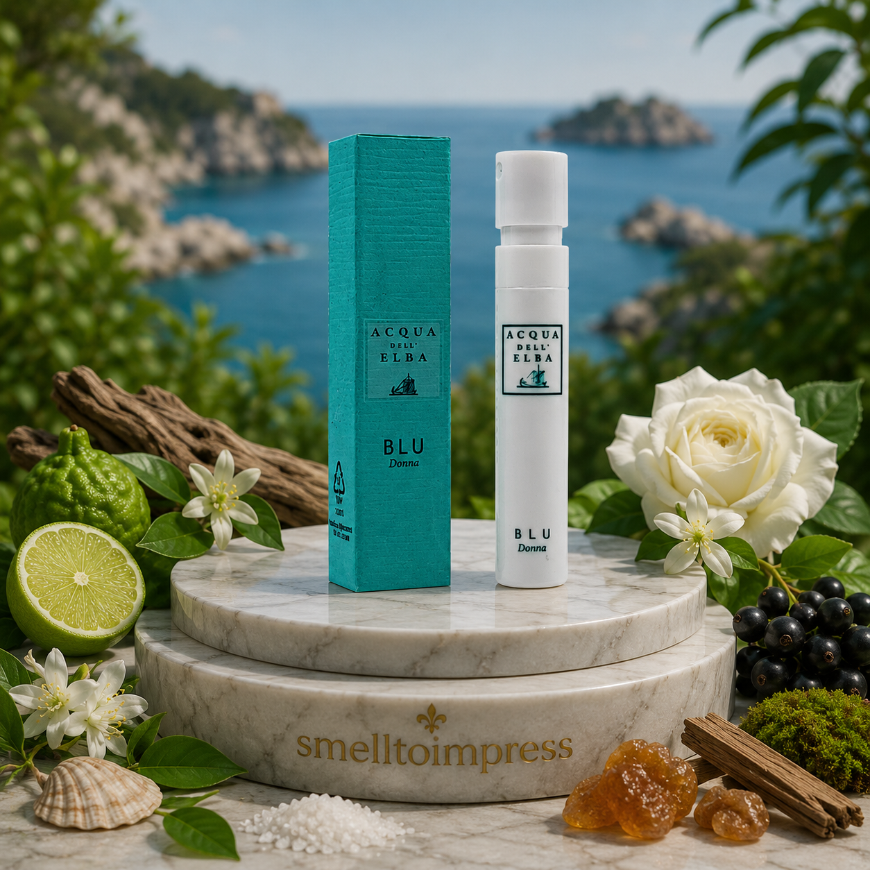 image d’un échantillon officiel de parfum Acqua dell' Elba Blue Donna 1,2 ml 0,04 fl. oz