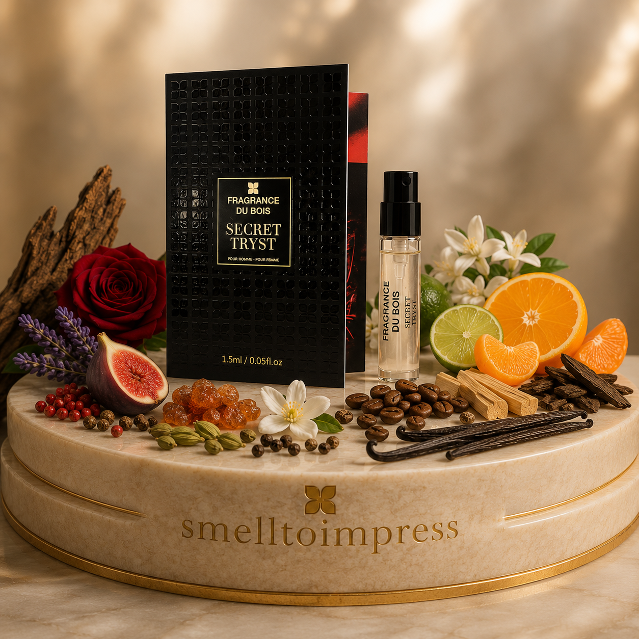 image d’un échantillon officiel de parfum Fragrance Du Bois Secret Tryst 1,5 ml 0,05 fl. oz.