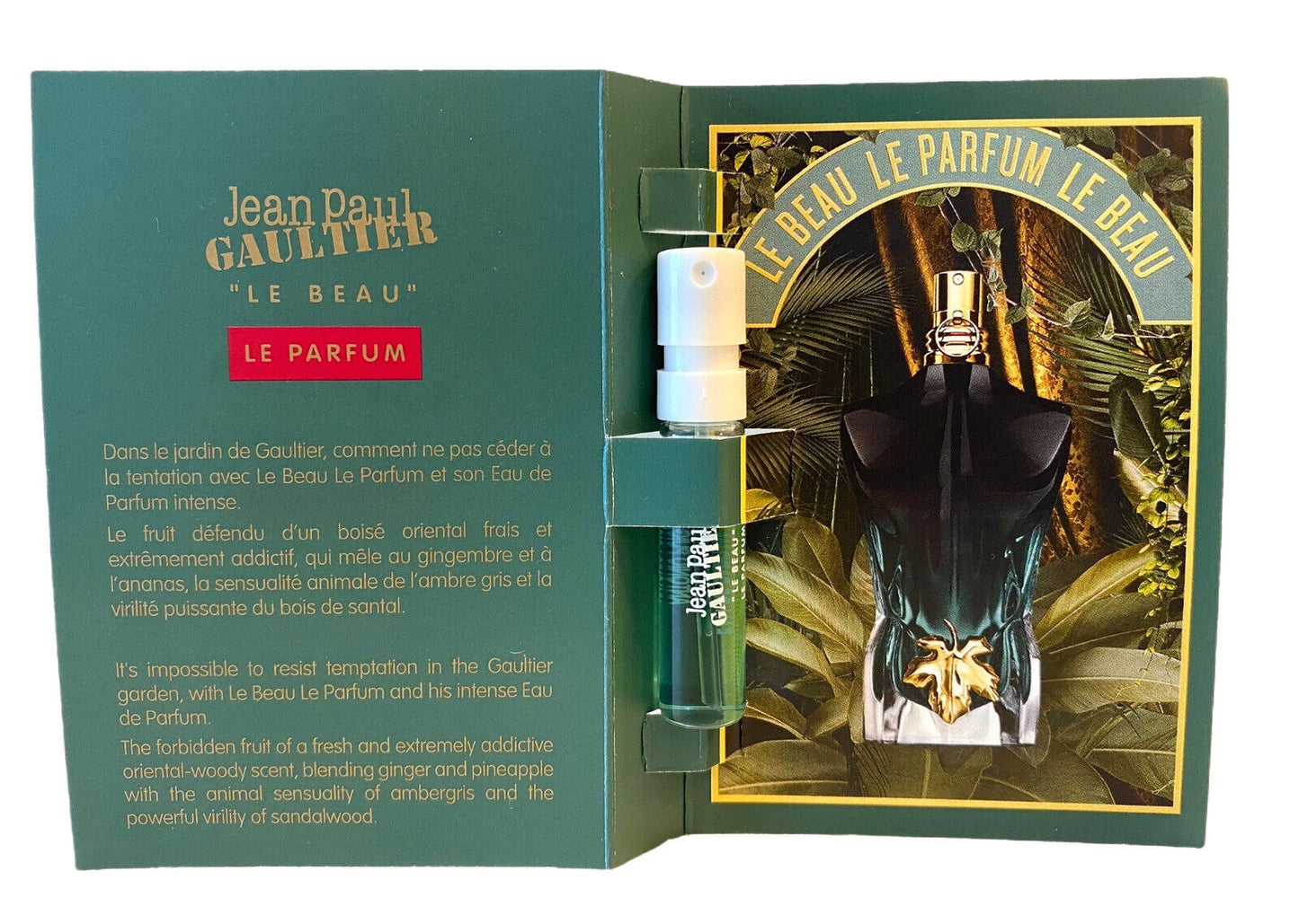 Échantillon de parfum officiel Jean Paul Gaultier Le Beau Le Parfum Intense, testeur de parfum Jean Paul Gaultier Le Beau Le Parfum Intense