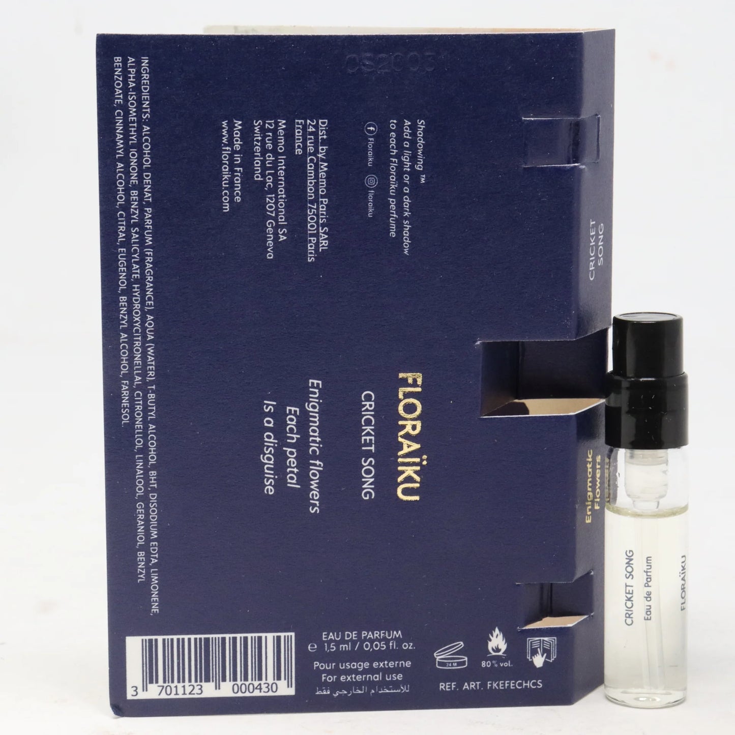 échantillon officiel de parfum des parfums Floraiku Cricket Song 1,5 ml