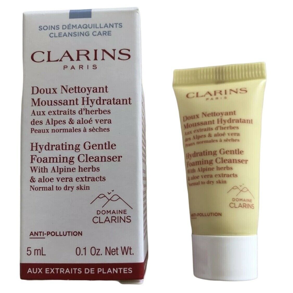 Mini échantillon de soin nettoyant moussant hydratant Clarins 5 ml (0,1 oz). Peaux normales à sèches.