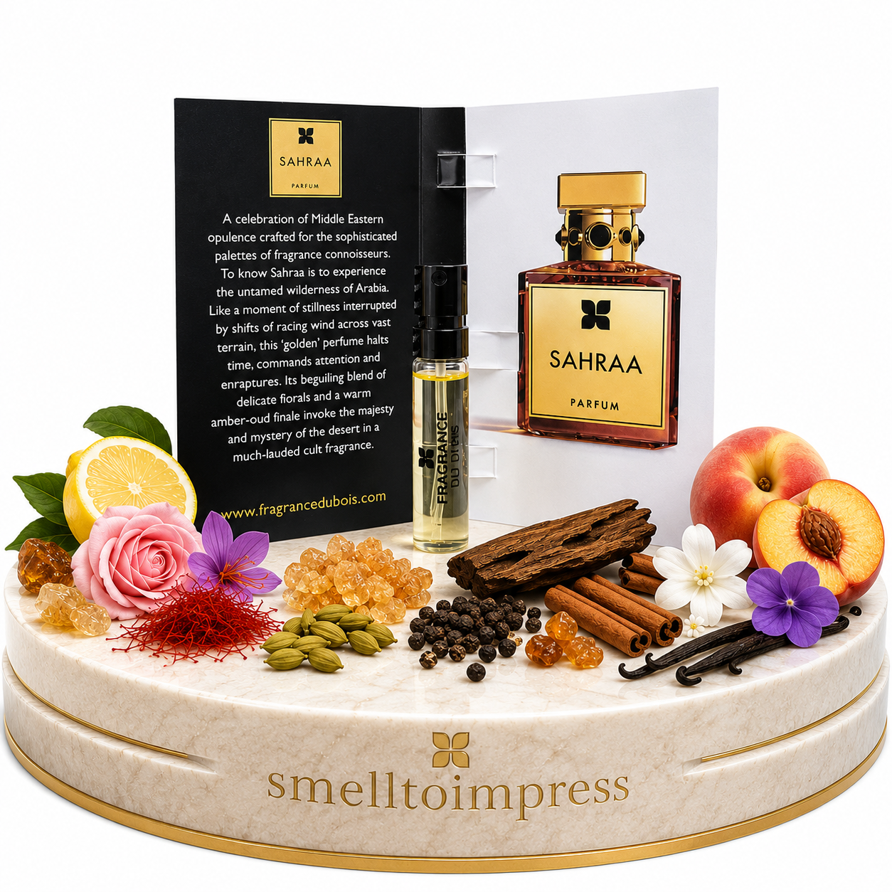 photo d’un échantillon officiel de parfum Fragrance Du Bois Sahraa 1,5 ml 0,05 fl. oz.